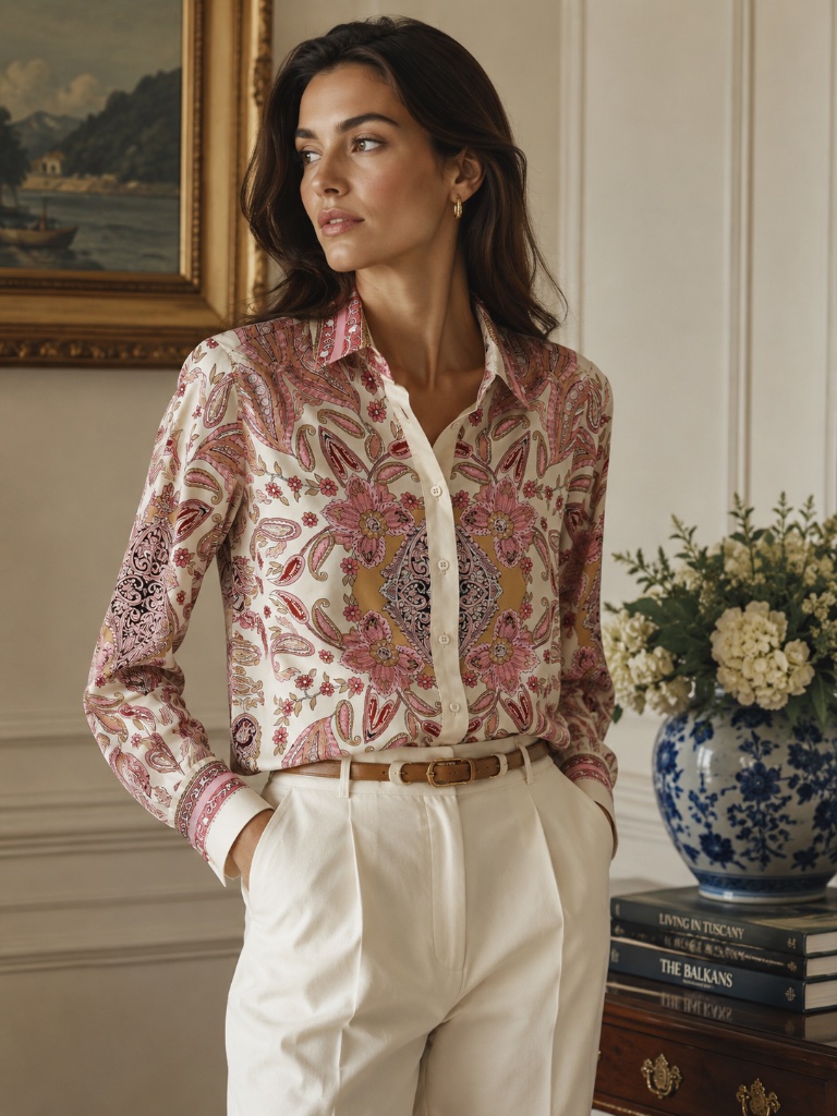 Rachel Zoe Handkerchief Button Down Shirt/Blouse S Pink Floral/Paisley Luxury